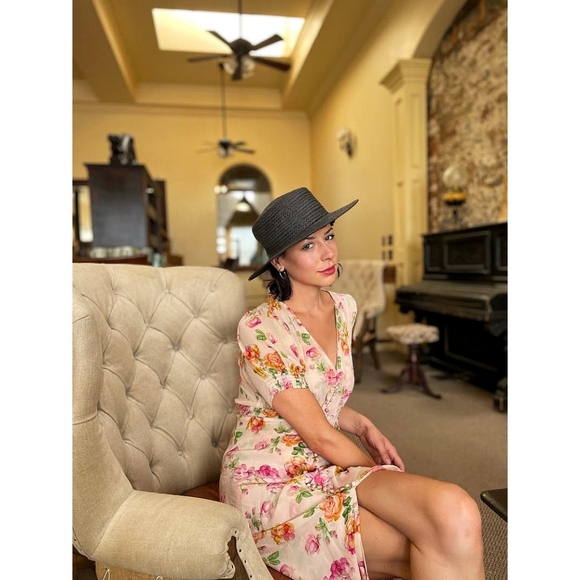 The Kooples Antique Florals Silk Puff Sleeve Slip Midi Dress - Picture 12 of 13